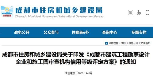 成都市出台《建筑工程勘察设计企业和施工图审查机构信用等级评定方案》